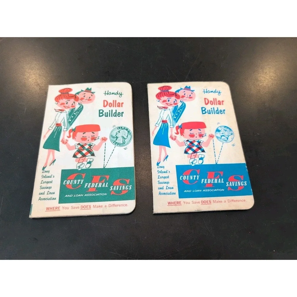 Two Vintage Handy Dollar Builders Money Saving Booklets. County Federal Savings